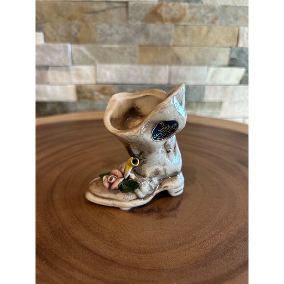 Vintage Nuova Capodimonte Ceramic Boot With Floral Accents - Picture 1 of 10